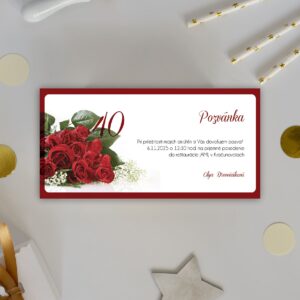 Pozvanka na oslavu s kyticou ruzi PNJ4 40