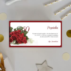 Pozvanka na oslavu s kyticou ruzi PNJ4 50